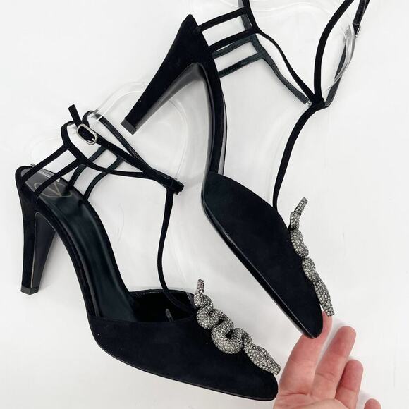 Valentino Garavani Maison Black Suede Crystal Snake T-Strap Pump size EU 39.5 - Picture 4 of 12